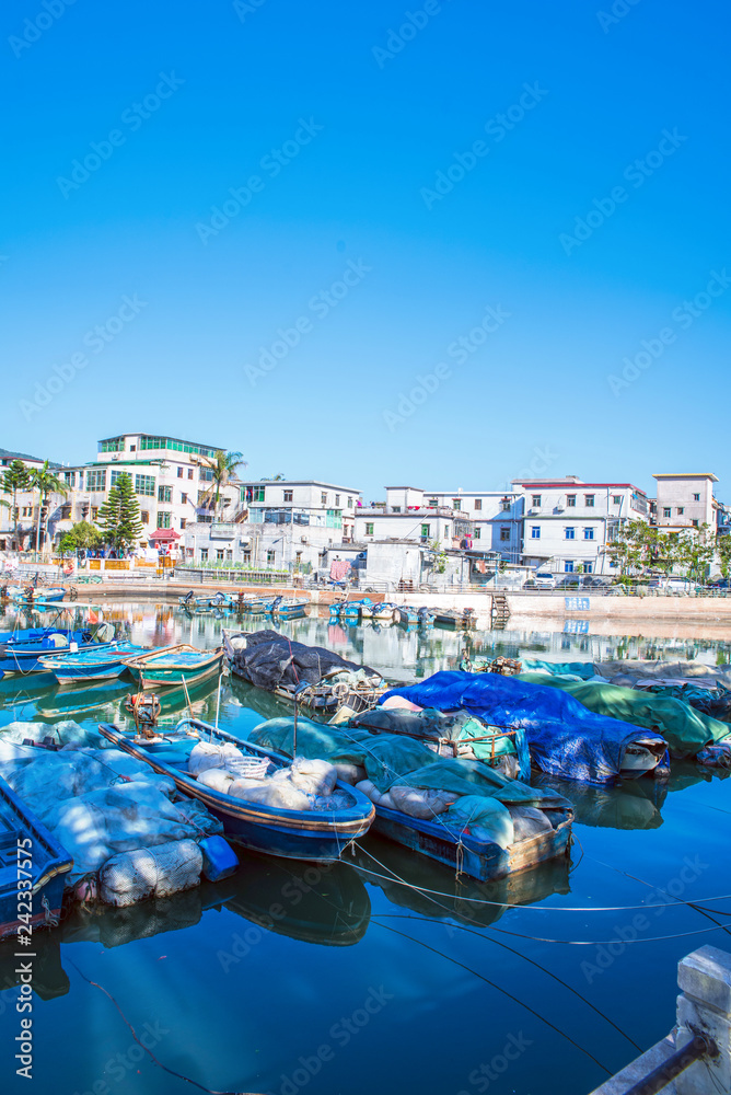 Shenzhen Yantian beautiful fishing village / moored fishing boat