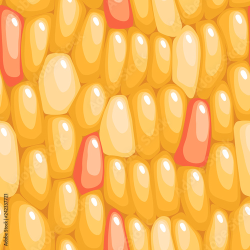 Yellow corn seeds vector seamless pattern. Corn grain closeup seamless texture. Cartoon style corn texture.