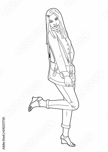 Drawing of a woman with a bag