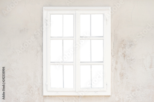 Isolated glass, inner of window frame on old rustic wall