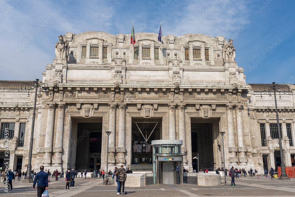 Facade of the Central Train Station of Milan Facade of the Central Train Station of Milan