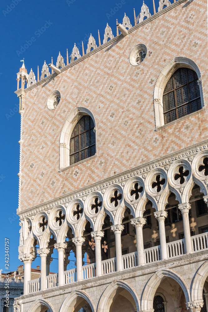 Close up view at Doge's Palace in Venice, Italy