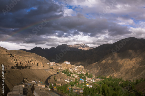 Rainbow over the Lamayuru Gompa monastery in Ladakh, Jammu and Kashmir, India