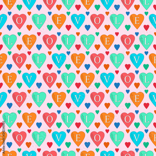 Valentines day background seamless pattern with decorative hearts. Illustration for wallpaper, flyers, invitation, posters, brochure, wedding design elements, textile.