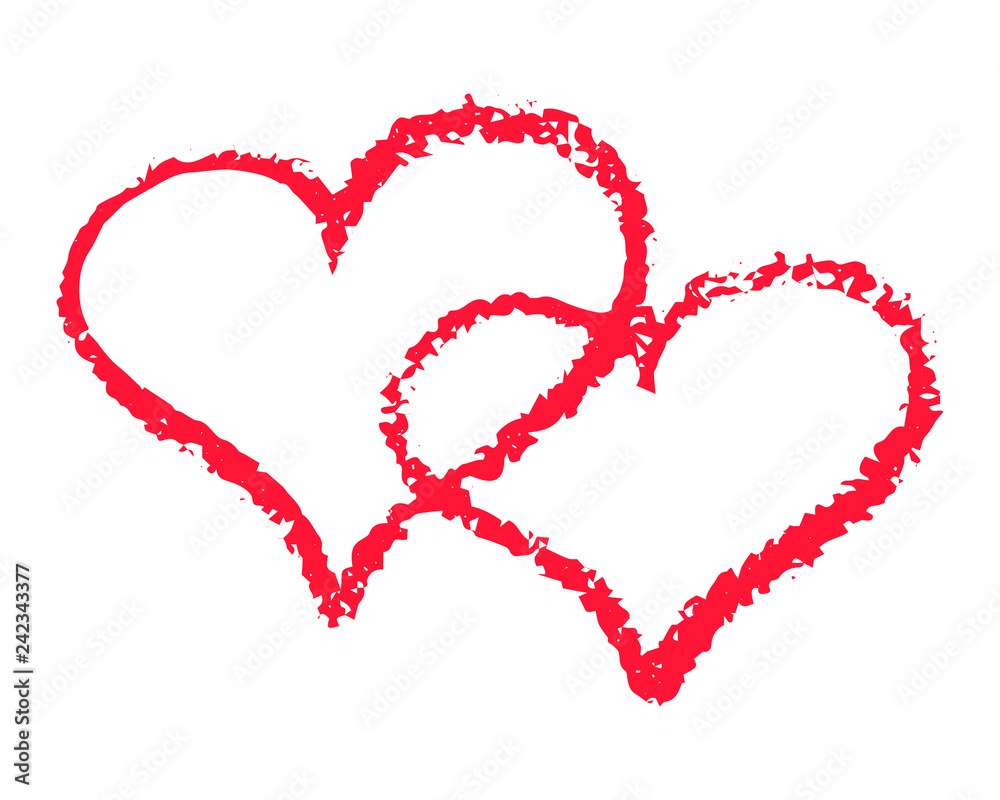 Two red hearts outline vector illustration on white background. St