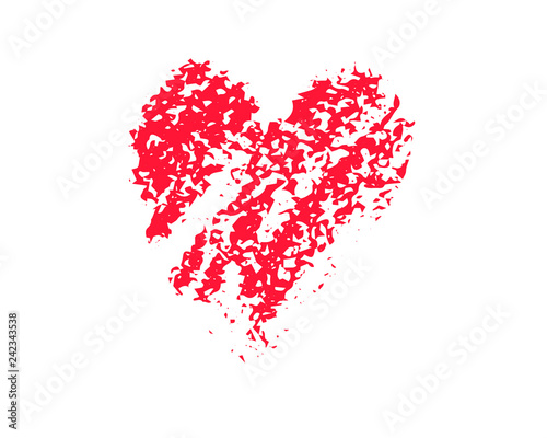 Faded red heart vector illustration on white background. St Valentine Day clipart. Chalk texture heart bubble isolated
