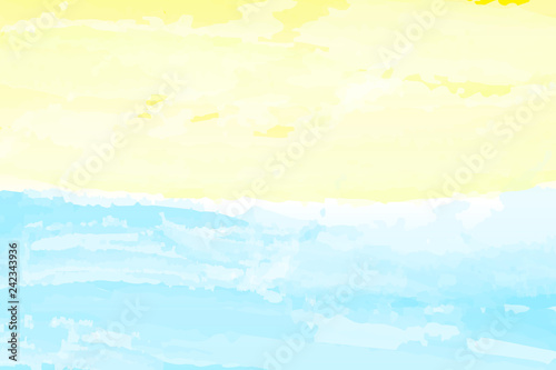 Blue watercolor abstract background. Clouds, sky, sea waves. Color pattern. Vector illustration.