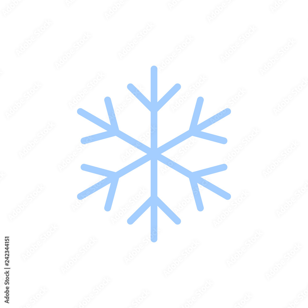 Snowflake icon. Blue silhouette snow flake sign, isolated on white background. Flat design. Symbol of winter, frozen, Christmas, New Year holiday. Graphic element decoration. Vector illustration Snowflake icon. Blue silhouette snow flake sign, isolated on white background. Flat design. Symbol of winter, frozen, Christmas, New Year holiday. Graphic element decoration. Vector illustration