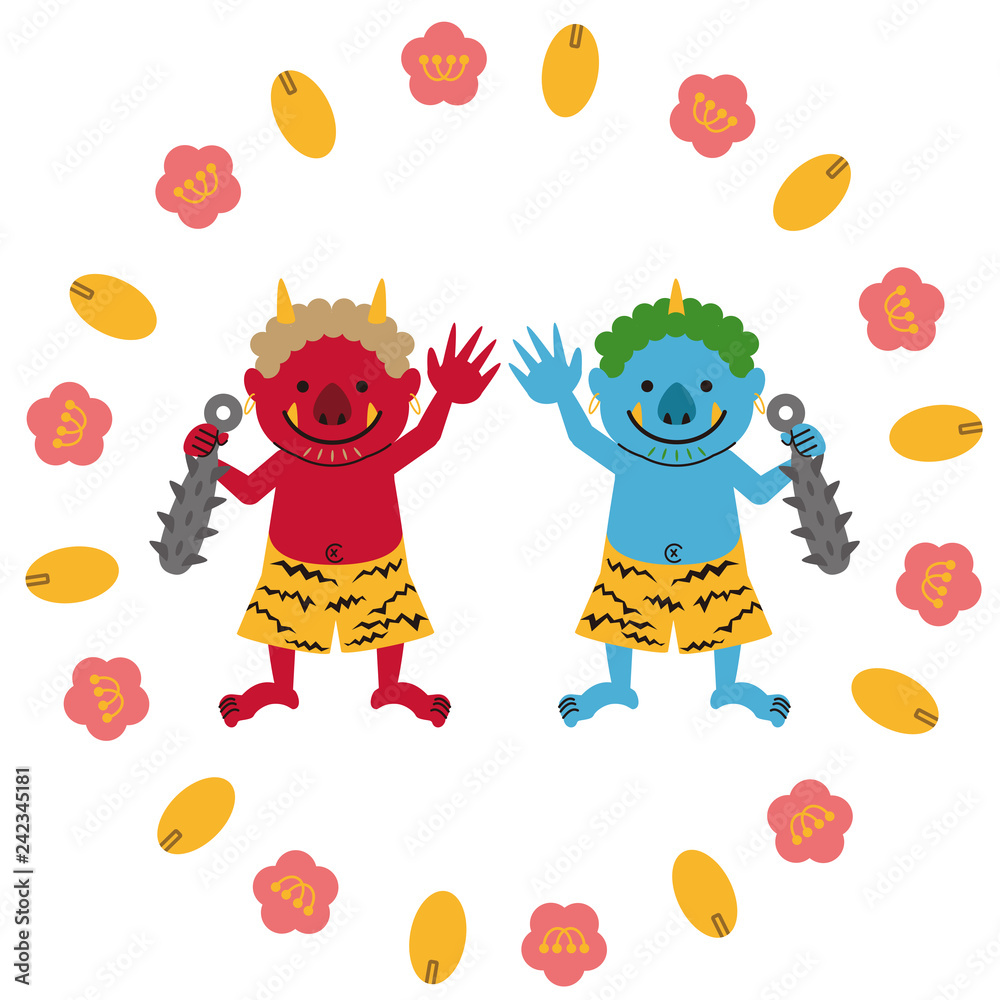 Obraz premium 節分 赤鬼青鬼全身