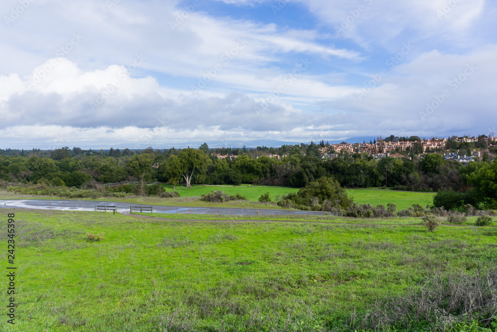 Panoramic view in Rancho San Antonio county park on a stormy day, south San Francisco bay, California