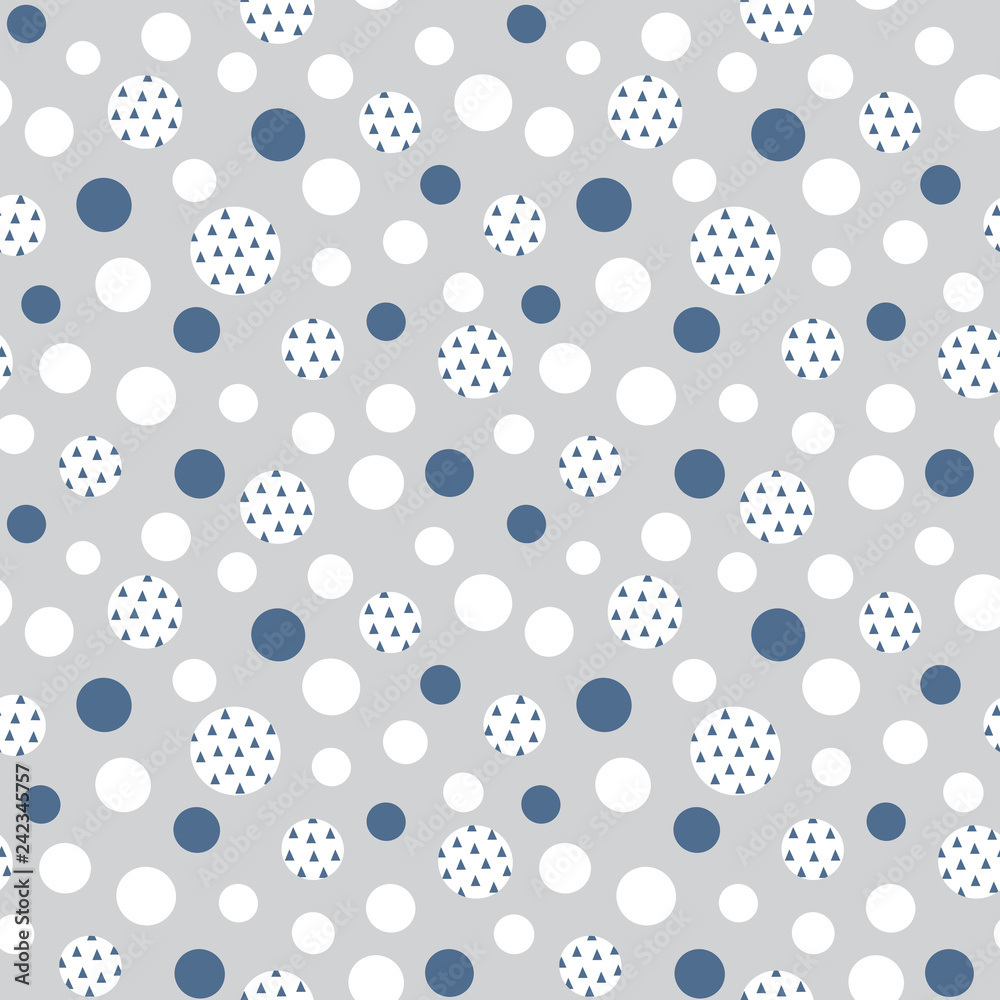 Seamless vector geometric background with textured polka dots in navy