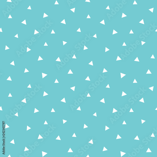 Seamless minimal vector geometric pattern with white triangles design on dark aqua blue background. Fresh modern design for textiles, cards, gift wrapping paper, wallpapers.