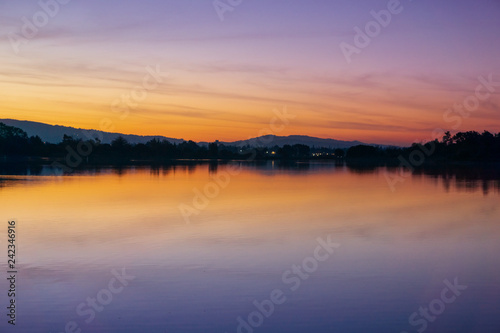 After sunset glow reflected on a lake surface, Mountain View, San Francisco bay area, California