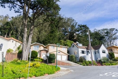 Street and houses in the residential hills of San Francisco, California