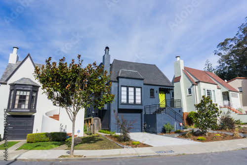Фотография Street and houses in the residential hills of San Francisco, California