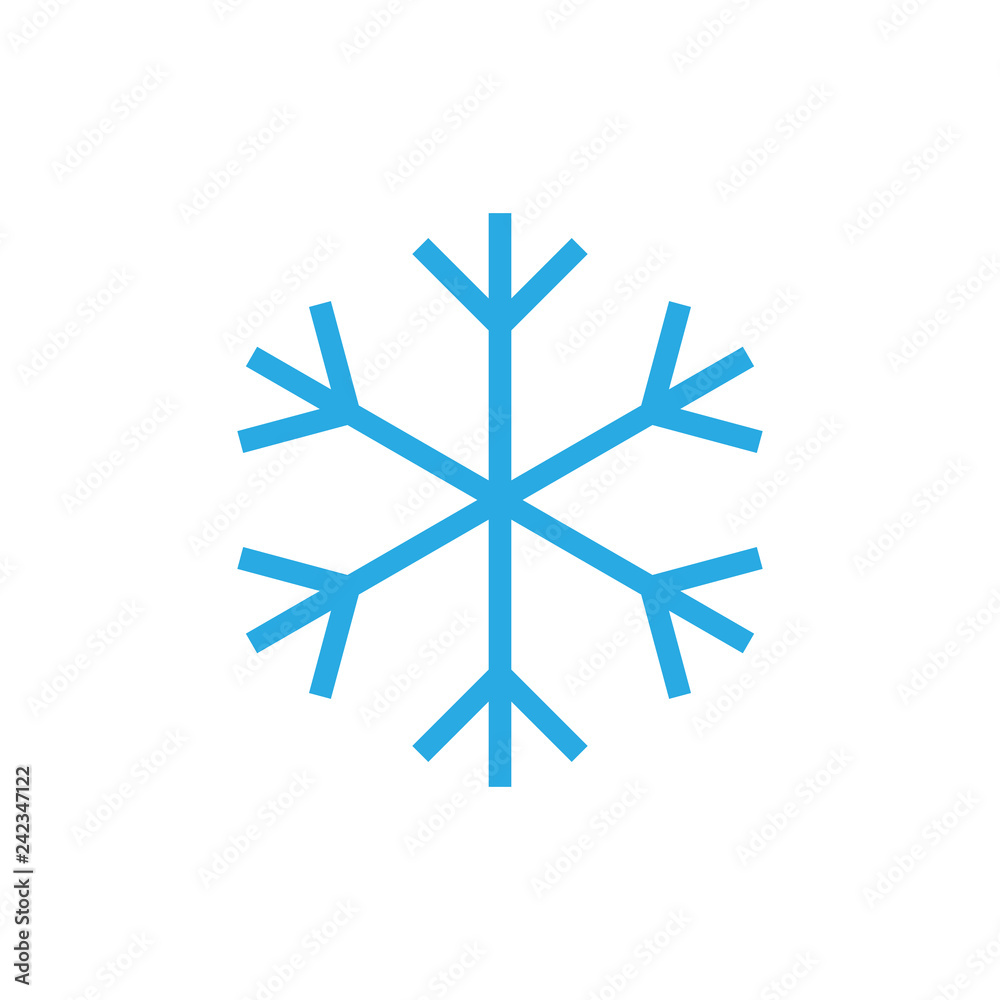 Snowflake icon. Blue silhouette snow flake sign, isolated on white background. Flat design. Symbol of winter, frozen, Christmas, New Year holiday. Graphic element decoration. Vector illustration Snowflake icon. Blue silhouette snow flake sign, isolated on white background. Flat design. Symbol of winter, frozen, Christmas, New Year holiday. Graphic element decoration. Vector illustration