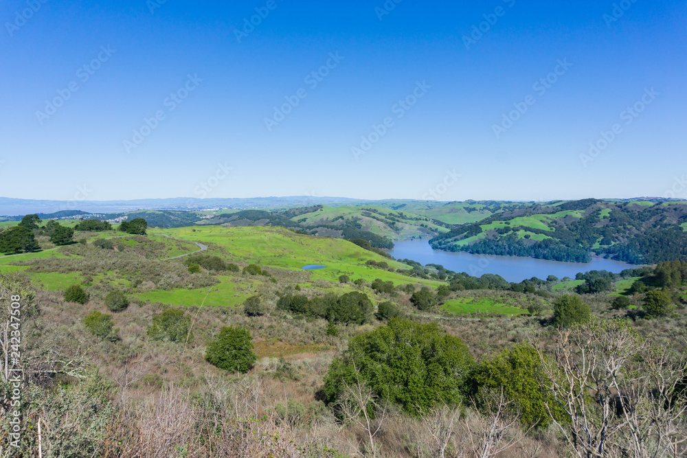View towards Wildcat Canyon Regional Park and San Pablo Reservoir, Contra Costa County, San Francisco bay, California