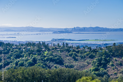 View towards San Francisco from Wildcat Canyon Regional Park, East San Francisco bay, Contra Costa county, California