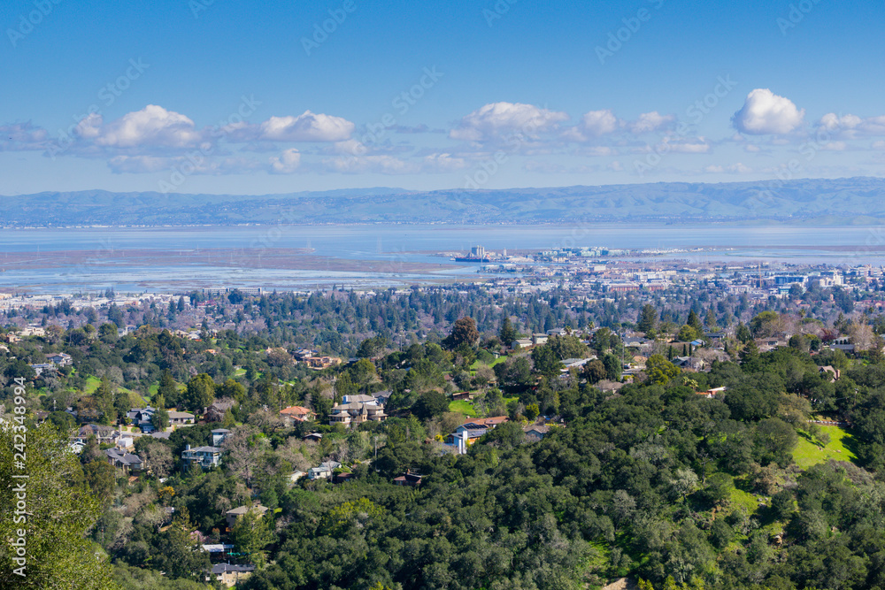 Obraz premium Aerial view of Redwood City, Silicon Valley, San Francisco bay, California