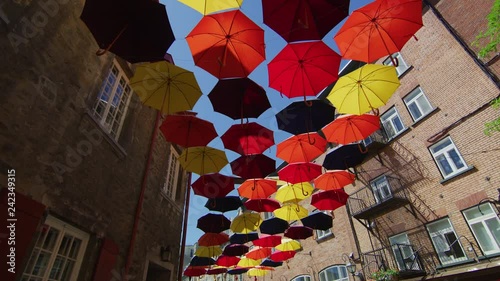 Street decorated with colorful umbrellas 