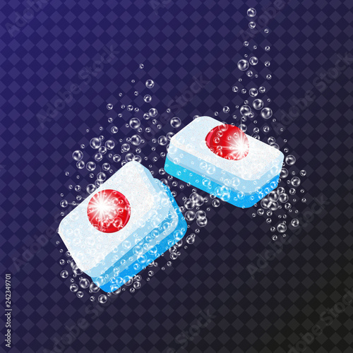 Dishwasher tablets isolated on transparent background .