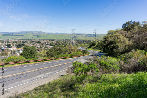Winding paved road in Santa Teresa park, San Jose, Santa Clara county, California