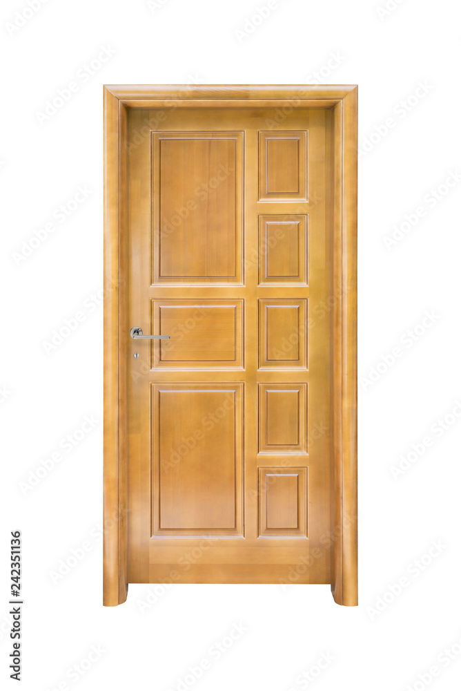 Wooden home door isolated white