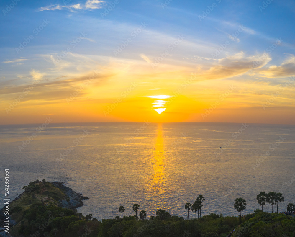 panorama sunset at Promthep cape viewpoint Phuket Thailand