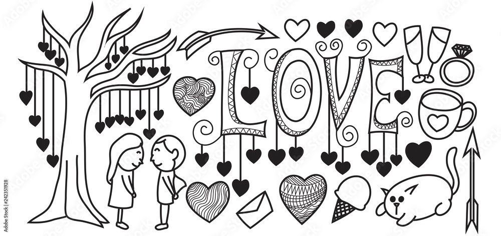 Valentines day Zentagles, doodles, cartoon