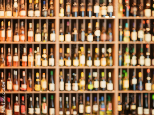 Wine bottle racks as defocused background