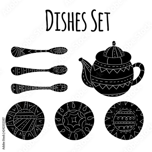 Vector set of dishes in Scandinavian style.