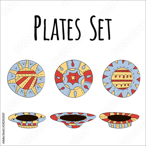 Vector set of dishes in Scandinavian style.
