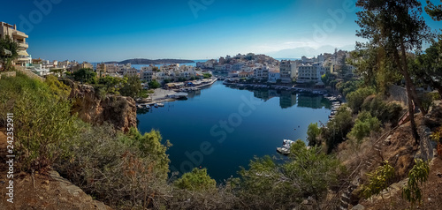 Agios Nikolaos, Crete - 10 01 2018: The city of Agios Nikolaos. View at the top of the lake