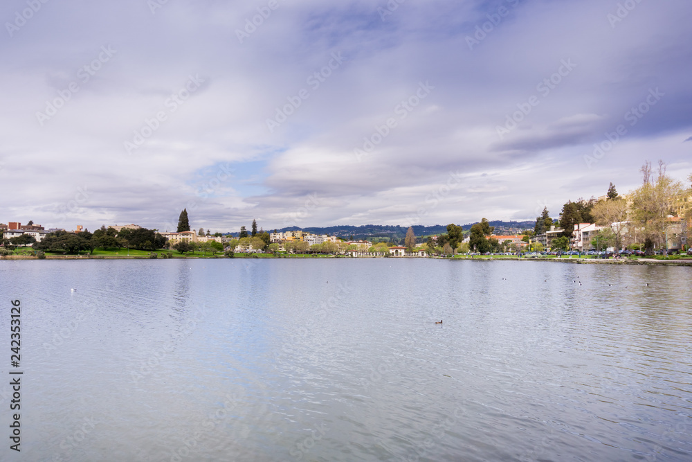 The Shoreline of Lake Merritt on a cloudy day, Oakland, San Francisco bay area, California