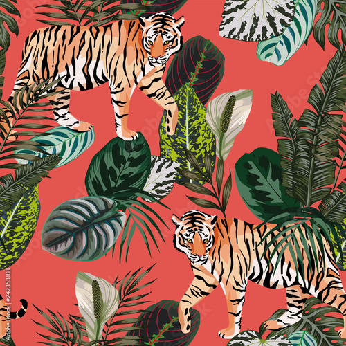 Tiger in the jungle living coral background
