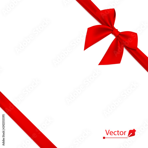 Tied the corners red bow and ribbon. Vector illustration.