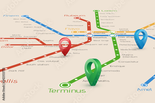 Relistic abstract blured map of subway routes in  perspective vi
