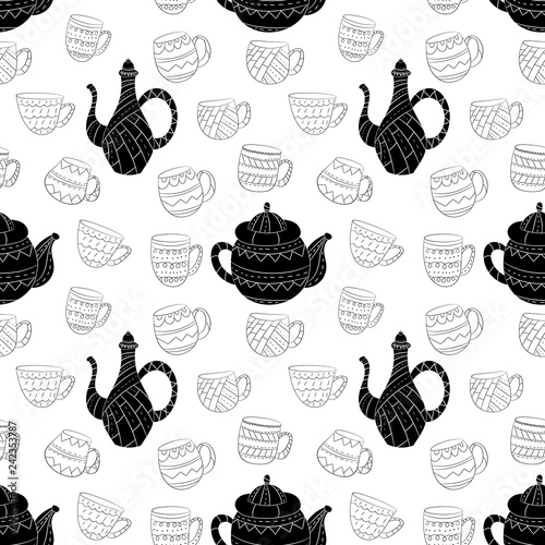Vector seamless pattern of teapots in Scandinavian style. Used for wallpapers, backgrounds, wrapping paper