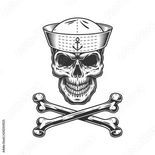 Vintage monochrome sailor skull