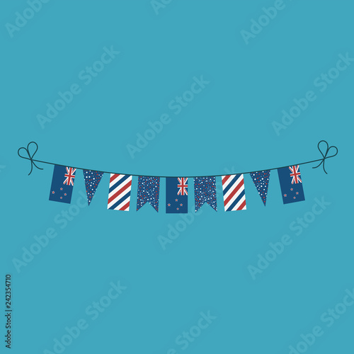 Decorations bunting flags for New Zealand national day holiday in flat design. Independence day or National day holiday concept.