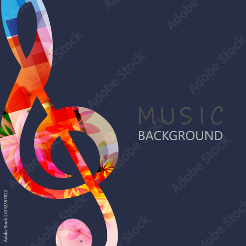 Music background with colorful G-clef vector illustration design. Artistic music festival poster, live concert events, musical key symbol