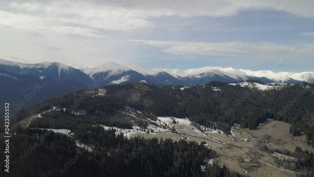 Aerial shot: Beautiful view of Transcarpathian mountains at winter. Dzembronya Aerial shot: Beautiful view of Transcarpathian mountains at winter. Dzembronya