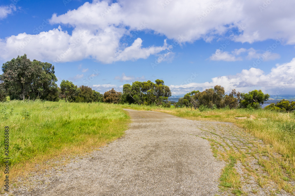 Running trail in Bedwell Bayfront Park on the shoreline of San Francisco bay, Menlo Park, California Running trail in Bedwell Bayfront Park on the shoreline of San Francisco bay, Menlo Park, California
