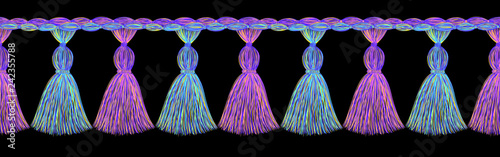 Tassel pattern. Fringe border. Trendy fashion design. Clothes decoration. Ethnic. Folk. Vintage. Boho style.