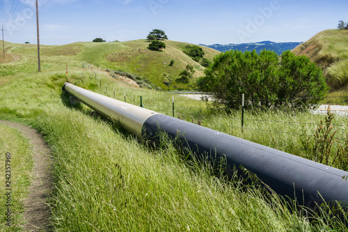 Gas pipeline crossing the hills, south San Francisco bay, San Jose, California