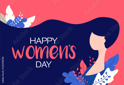 Happy Women's Day illustration with beautiful girl. photo