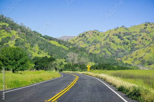 Scenic drive through the verdant hills of Napa Valley, California