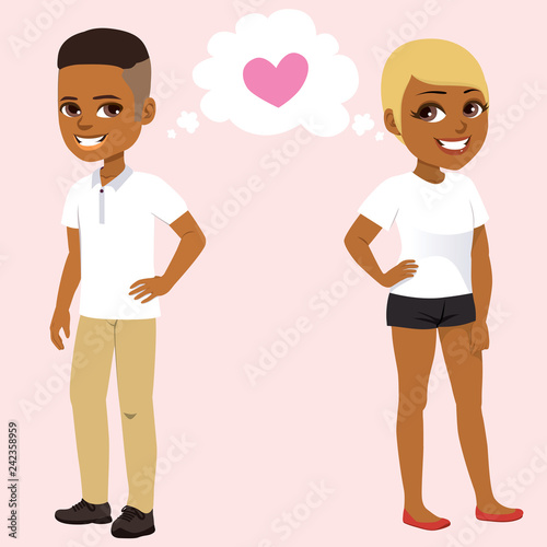 Teenager girl and boy secret love standing together