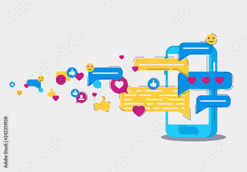Template of a smartphone with elements of a social network, chat, online communication