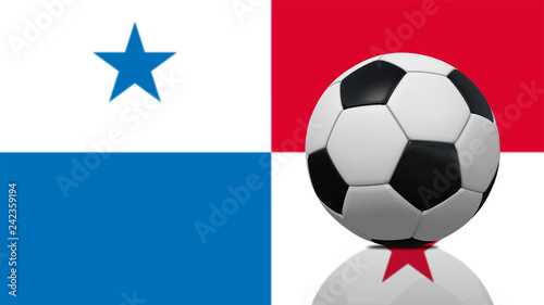 Realistic soccer ball on Panama flag background.